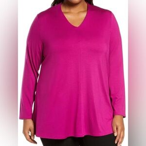 $148 Eileen Fisher Viscose Cerise Long Sleeve V-neck Top L NWT
